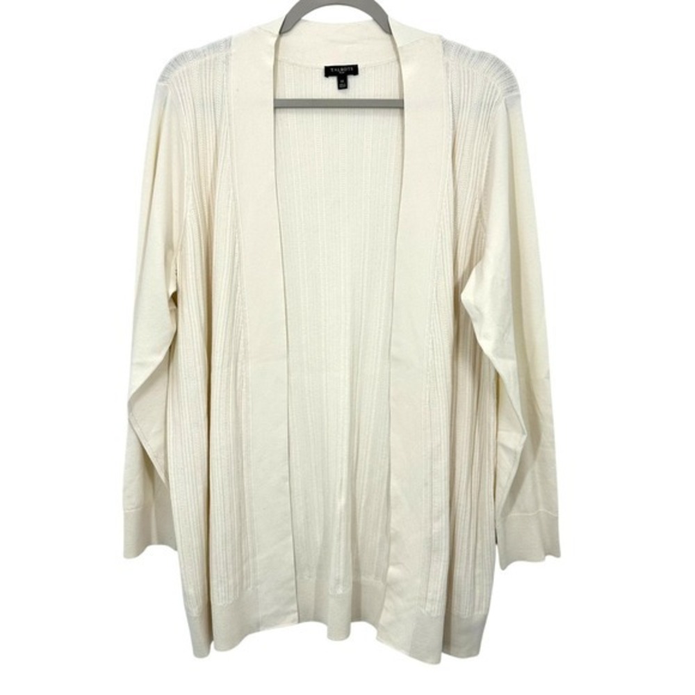 Talbots Plus Size 1X‎ Cream Ribbed Open Front Cardigan Sweater Comfort Career
